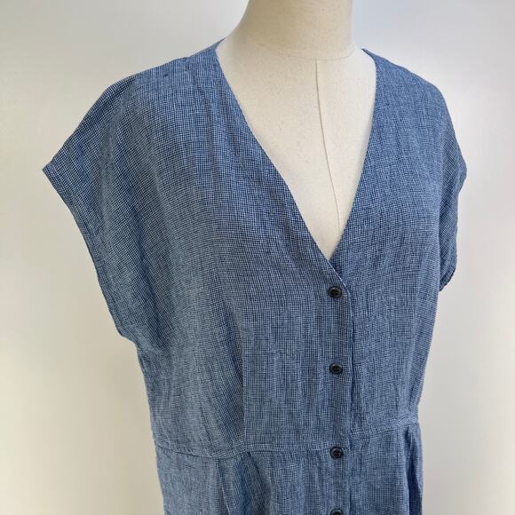 Poetry Linen Button Through Dress Blue Midi - Picture 2 of 9